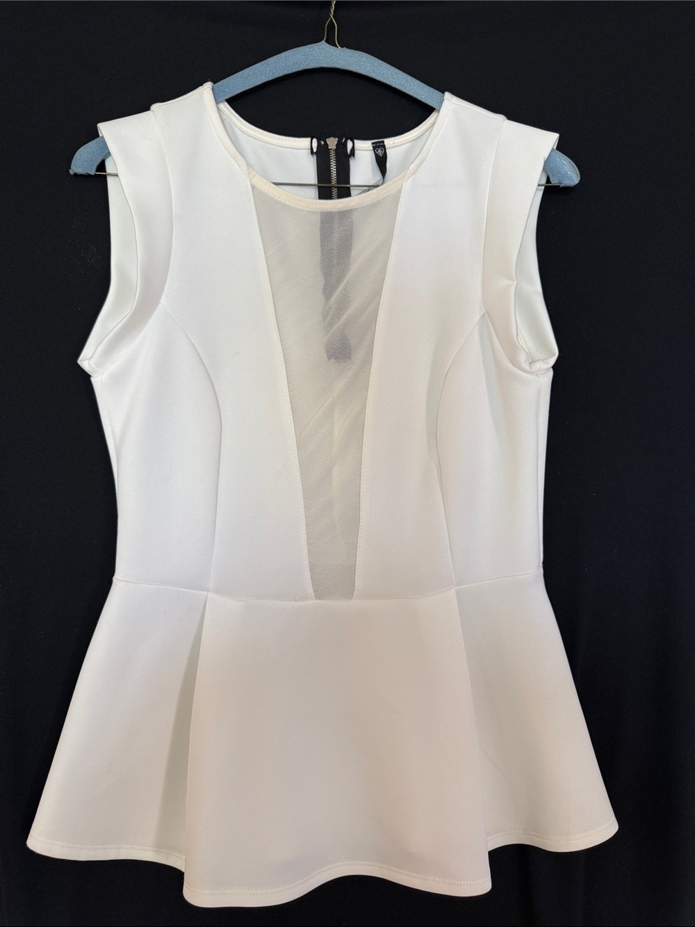 Love Culture White Strapless-Look Peplum Dress with Sheer V-Inset